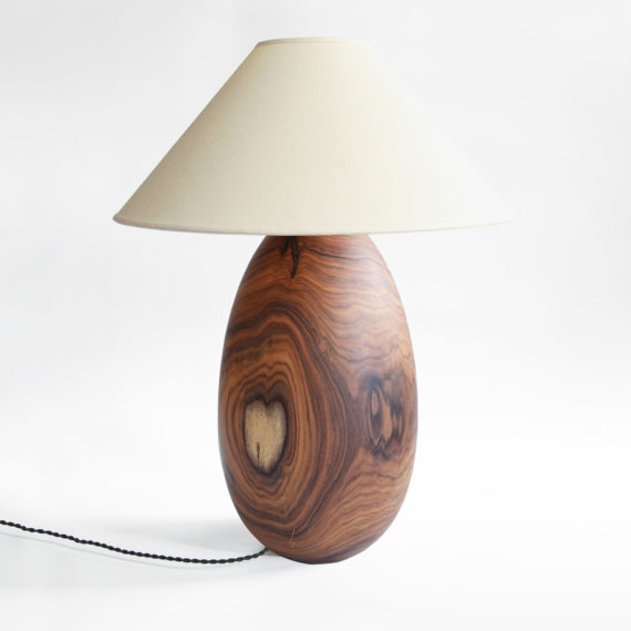 Large tropical modern hardwood lamp and white linen shade