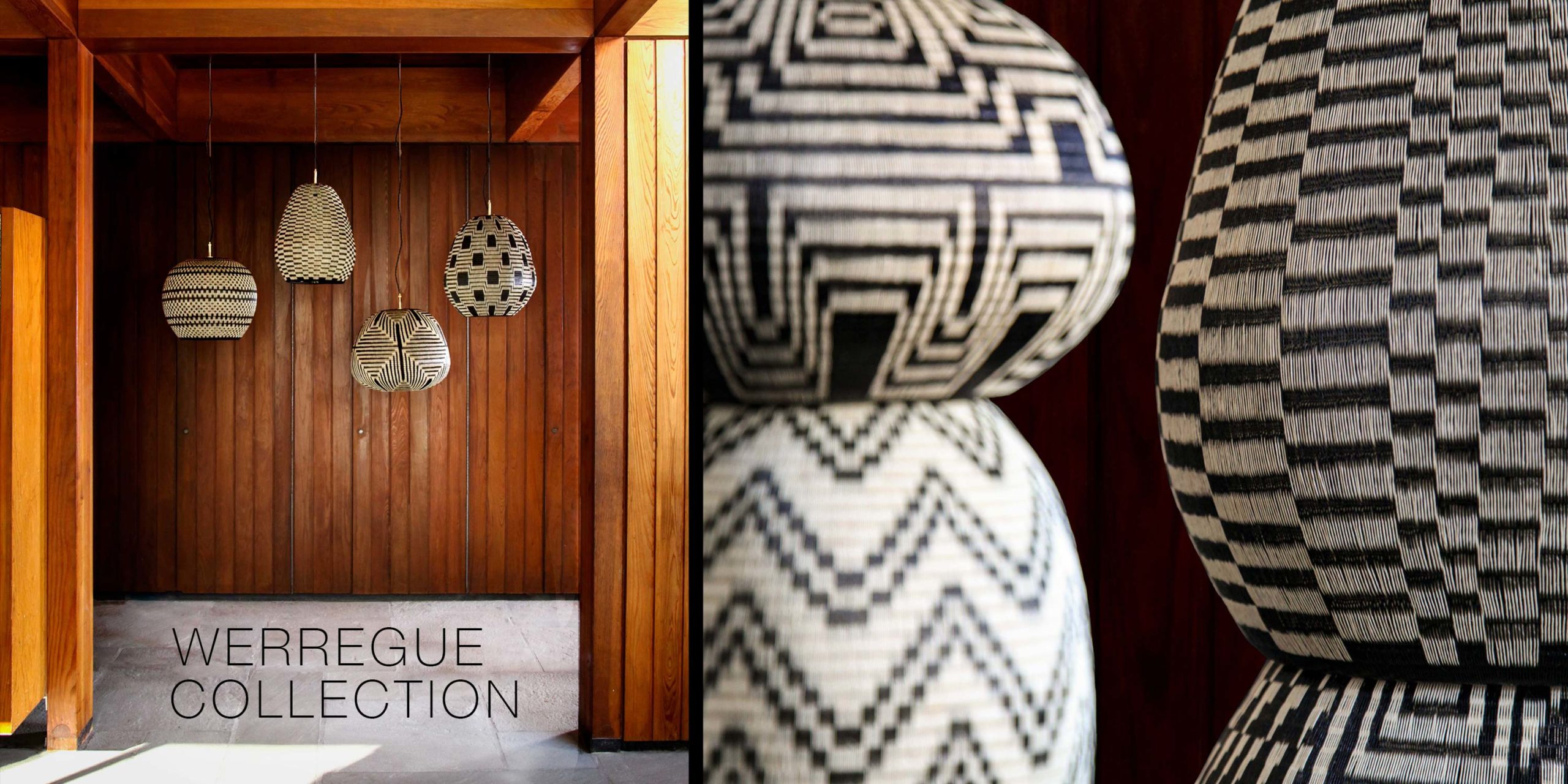 Werregue Lighting Collectio, bold and graphic handwoven pendant lights
