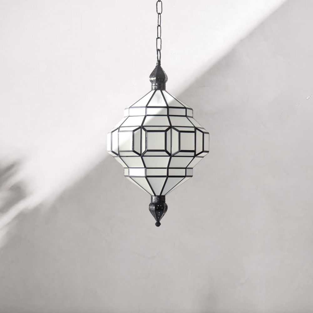 alhambra pendant light in black satin and milk frosted glass.