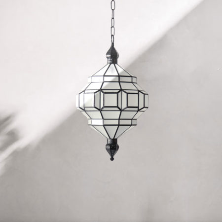 alhambra pendant light in black satin and milk frosted glass.