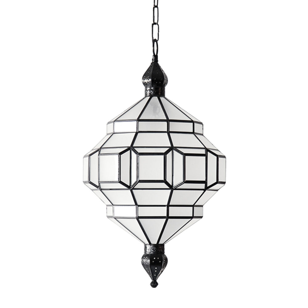 alhambra pendant light in black satin and milk frosted glass.