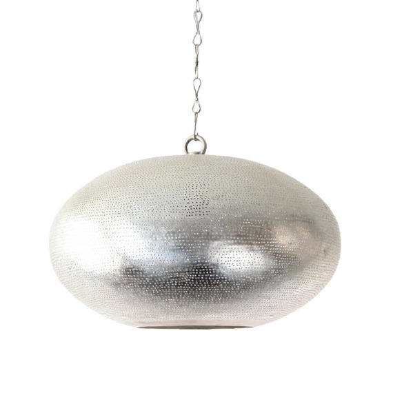 modern silver egyptian lantern that has a touch of moroccan boho style