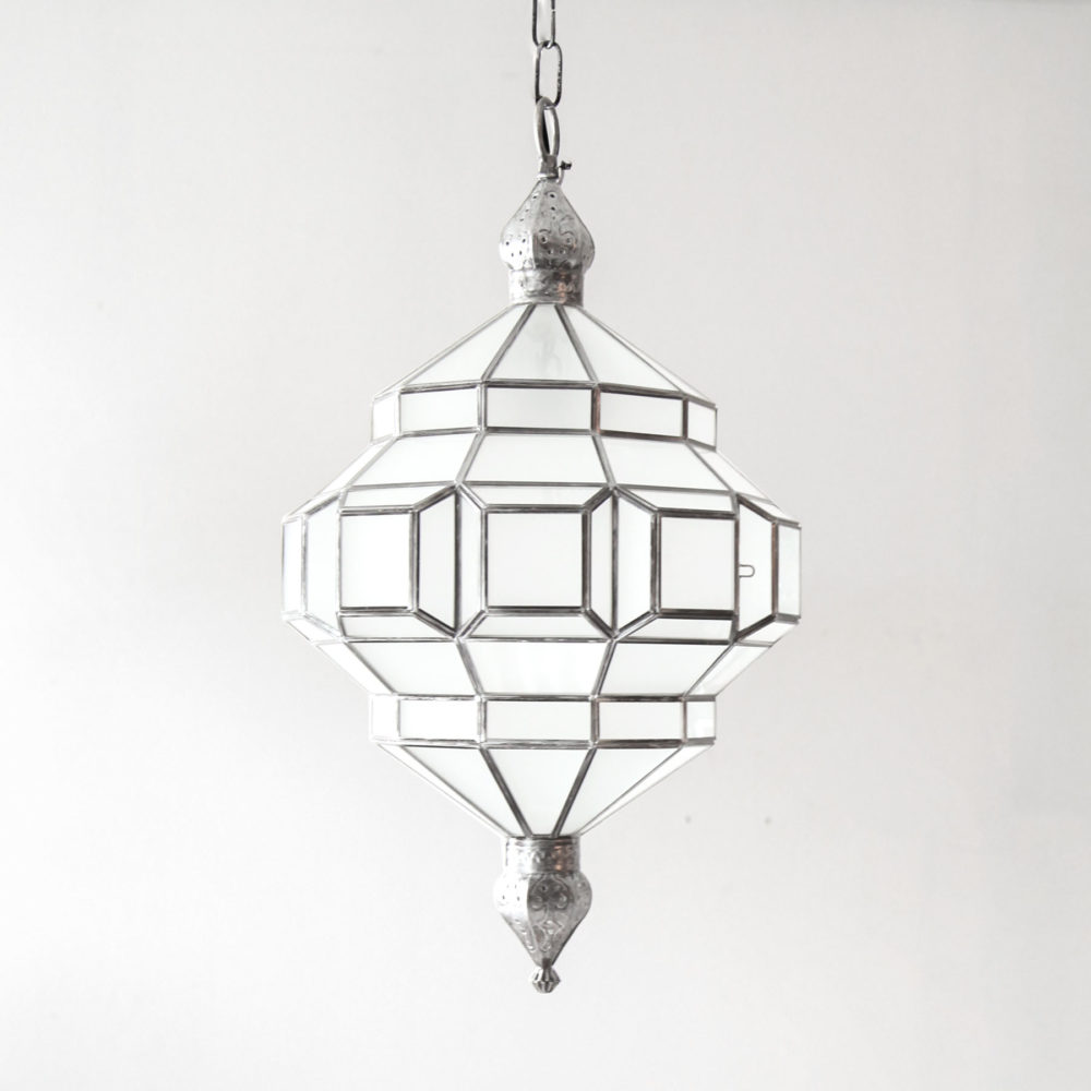 Glass ceiling pendant in silver and milk glass
