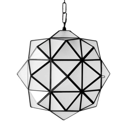 rombus light fixture from l'aviva home. handmade black pendant light with milk glass.