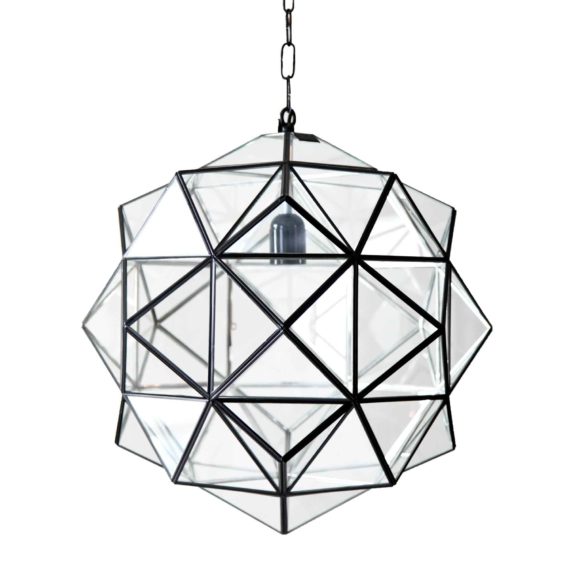 handmade modern geometric glass and black pendant light.