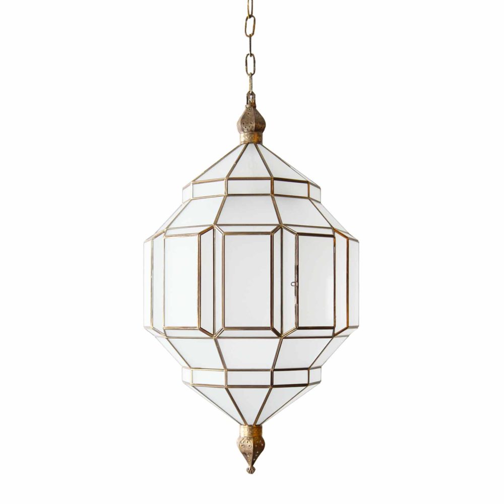 alhambra pendant light. brass patina metal finish with milk glass.