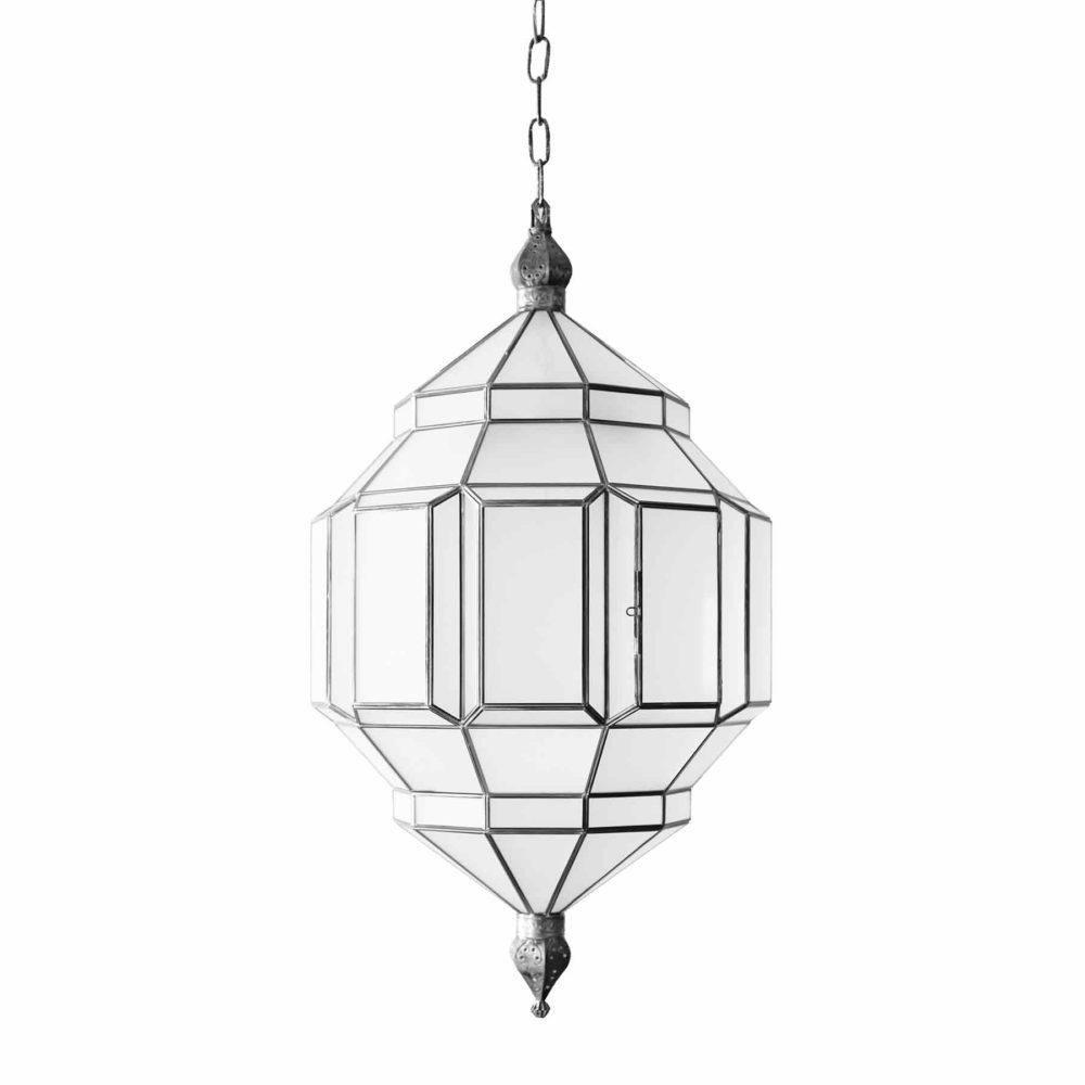 alhambra pendant light. silver patina metal finish with milk glass.