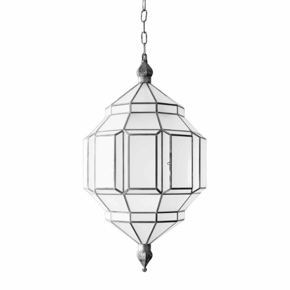 alhambra pendant light. silver patina metal finish with milk glass.
