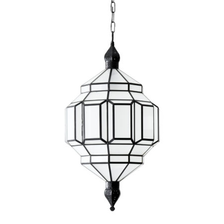 alhambra pendant light. black satin metal finish with milk glass.