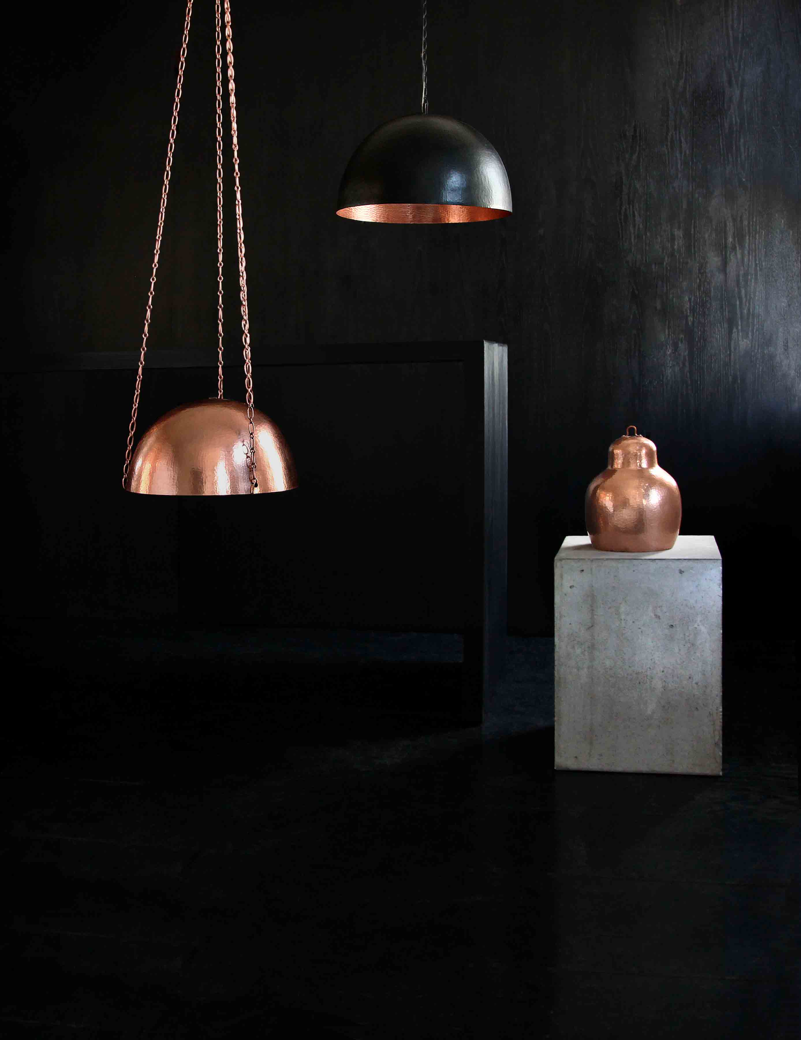 pendant lights from our cobre collection. handmade from hammered copper in mexico.