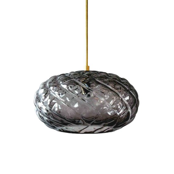 espadin, handblown glass pendant light fixture in charcoal glass.