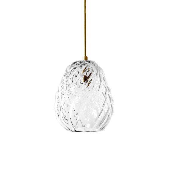 tobola, handblown glass pendant light fixture in clear glass.