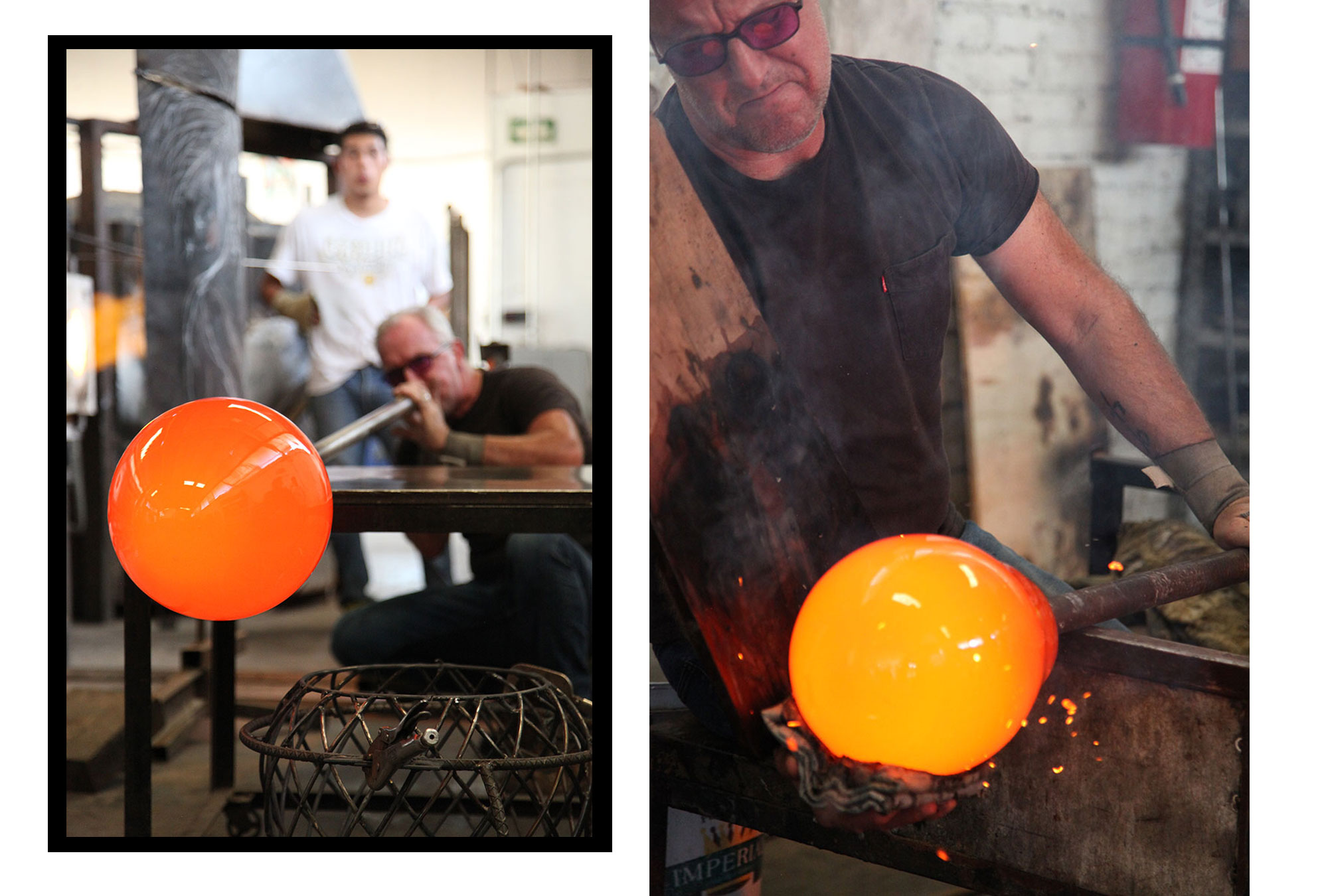 The agave pendant collection coming to form in the glass blowing workshop.