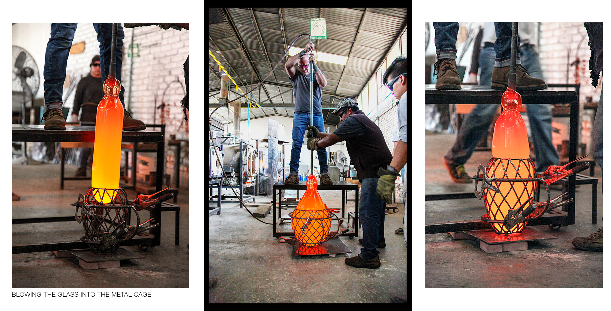 The agave pendant collection coming to form in the glass blowing workshop.