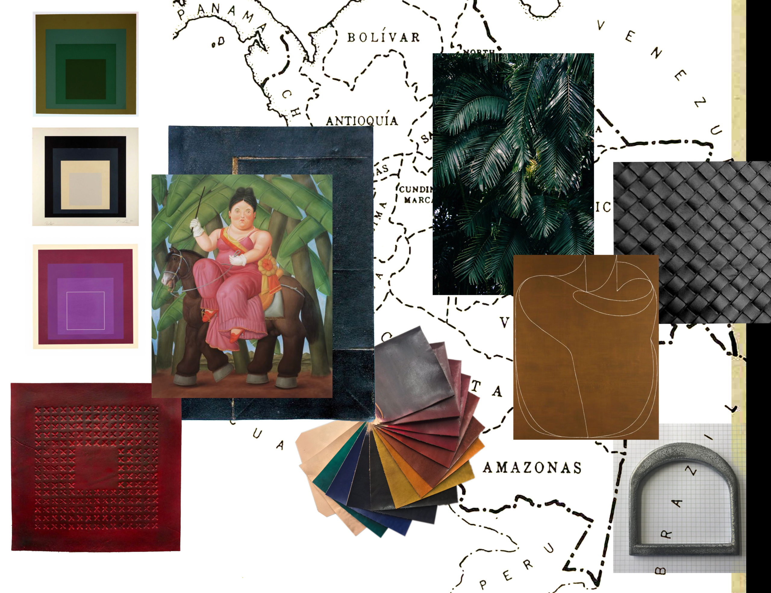 talabatero collage 4 The inspiration behind l'aviva homes new talabartero collection. New leather pillows and poufs in jewel tones handmade in colombia.