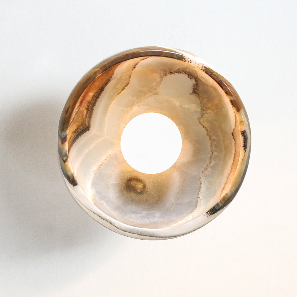lit modern stone ceiling semi-flush mount light fixture in terra onyx and a tala bulb.