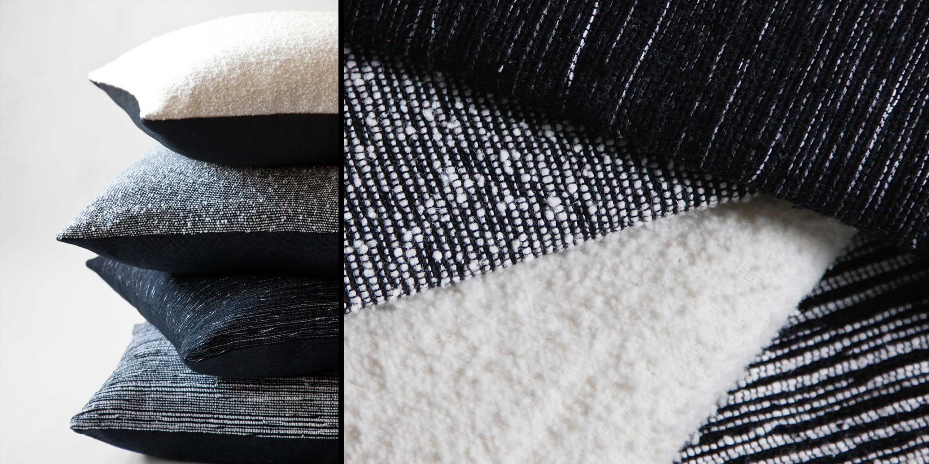 cotton and wool throw pillows in lush textures and natural colors