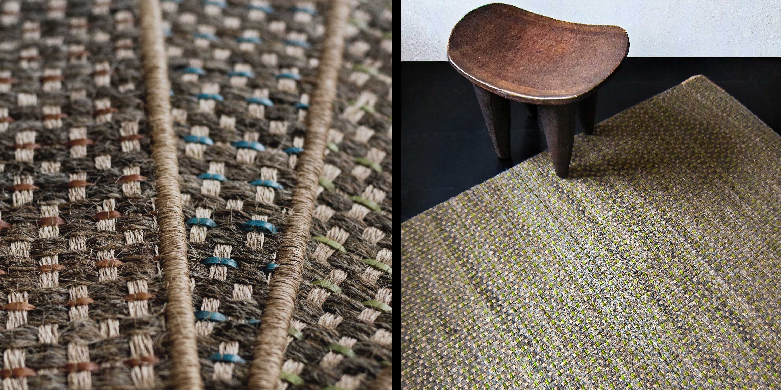 natural fiber jute, horsehair and leather rugs. Super durable rugs handmade in Colombia.