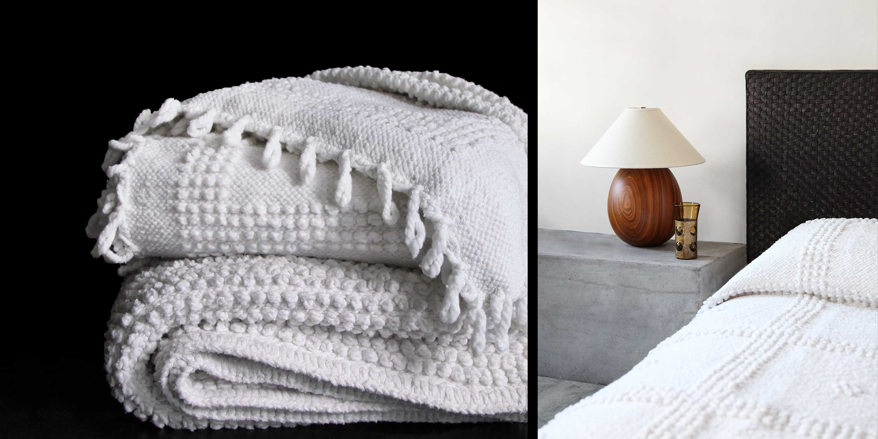 handmade soft, white, cotton blankets from l'aviva home