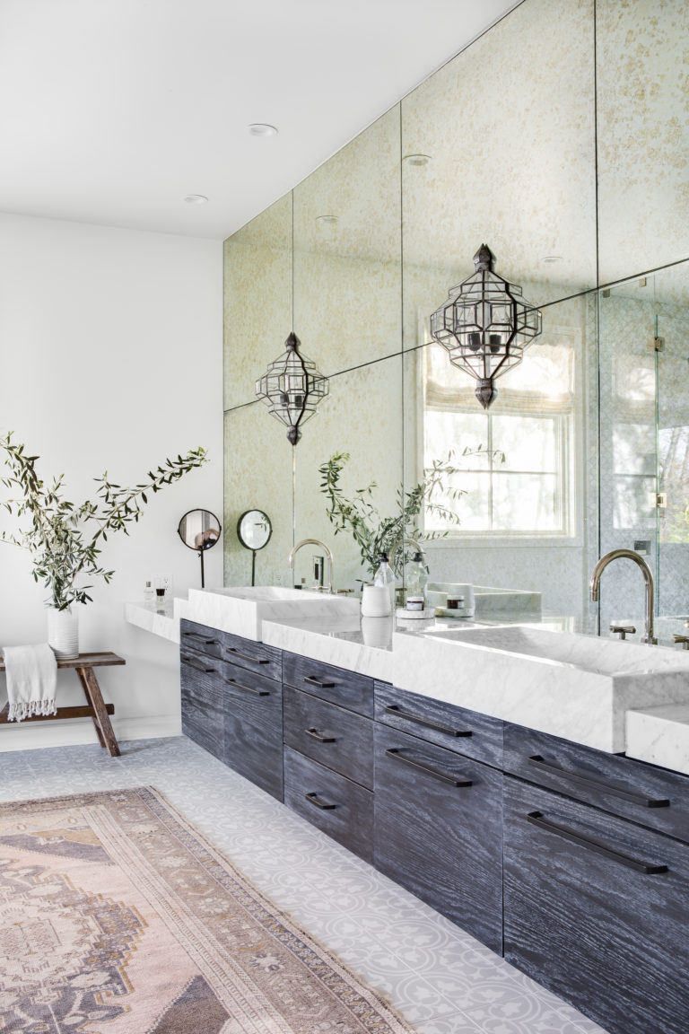 Alhambra Sconces in master bath designed by Rosa Beltran Design