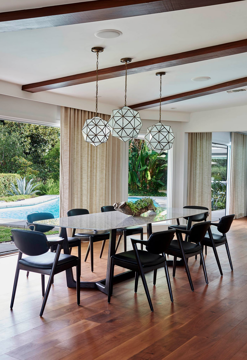 Rombus Pendants in a LA dining room designed by Disc Interiors