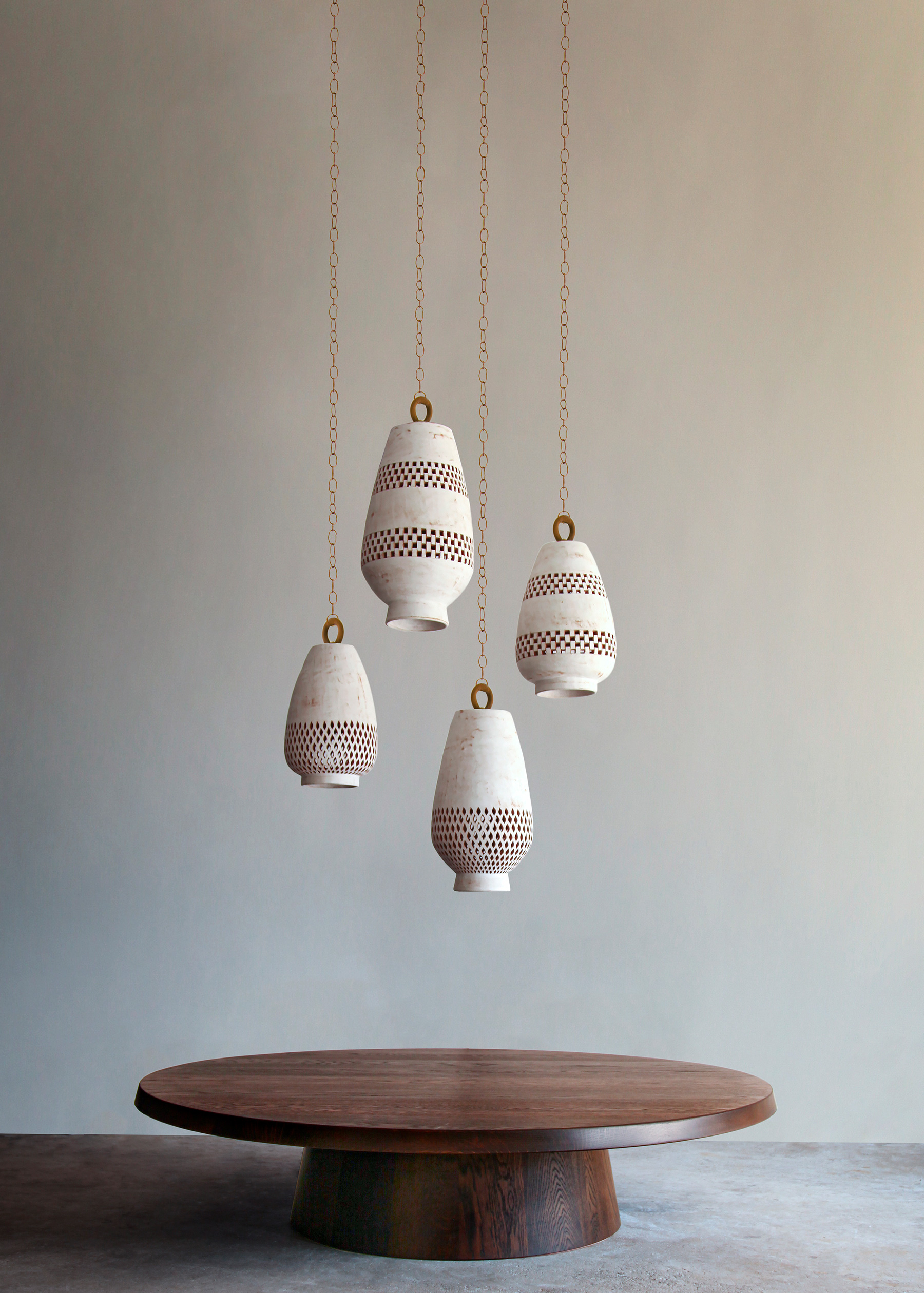 Atzompa Lighting Collection, white ceramic pendant lights