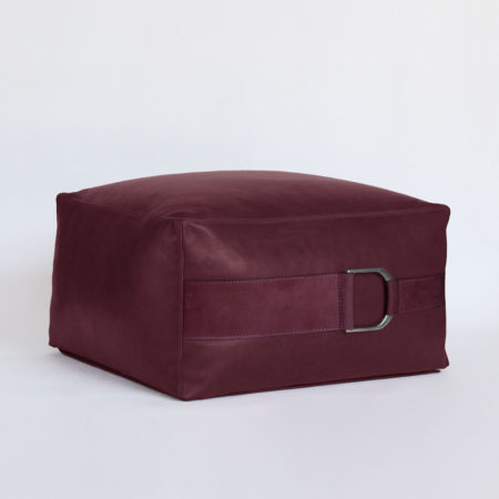 equestrian inspired large leather pouf ottoman in solid berry