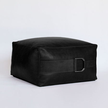 equestrian inspired large leather pouf ottoman in solid black
