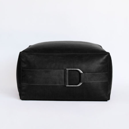 equestrian inspired large leather pouf ottoman in solid black