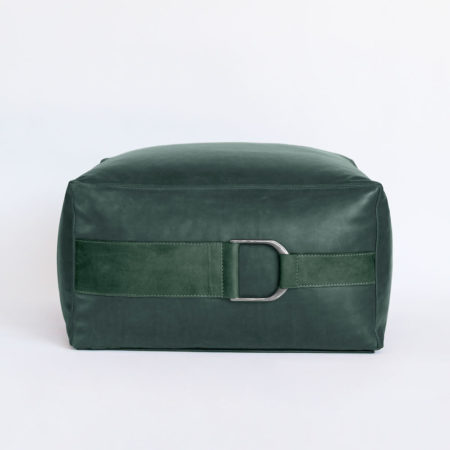 equestrian inspired large leather pouf ottoman in solid green