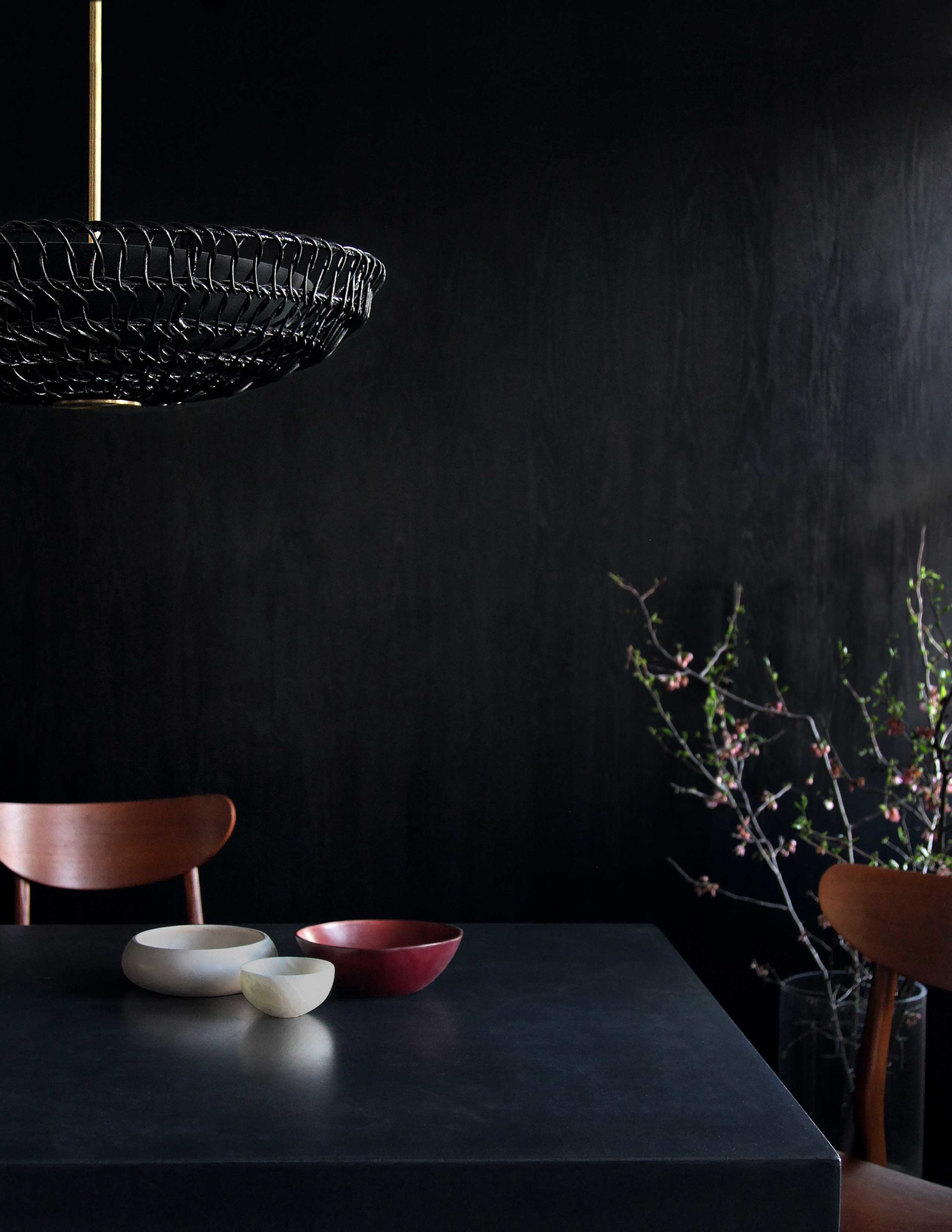 Dining room lighting, Ventila Lighting in black rattan finish