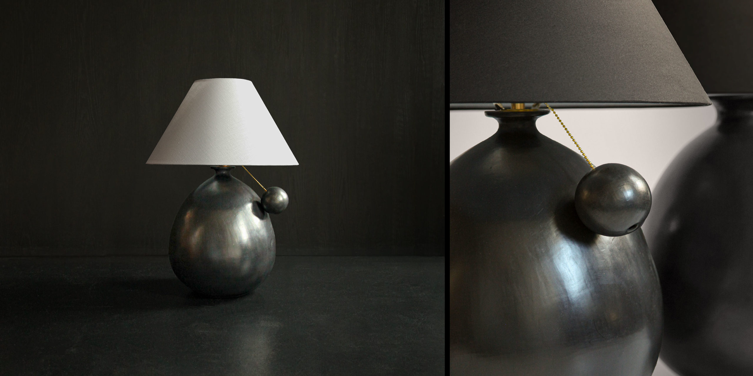 Barro Negro black clay table lamps handmade in oaxaca mexico