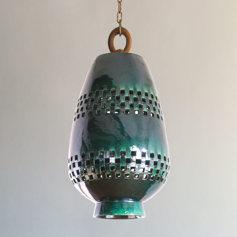 Atzompa Ceramic Pendant Light Emerald Green