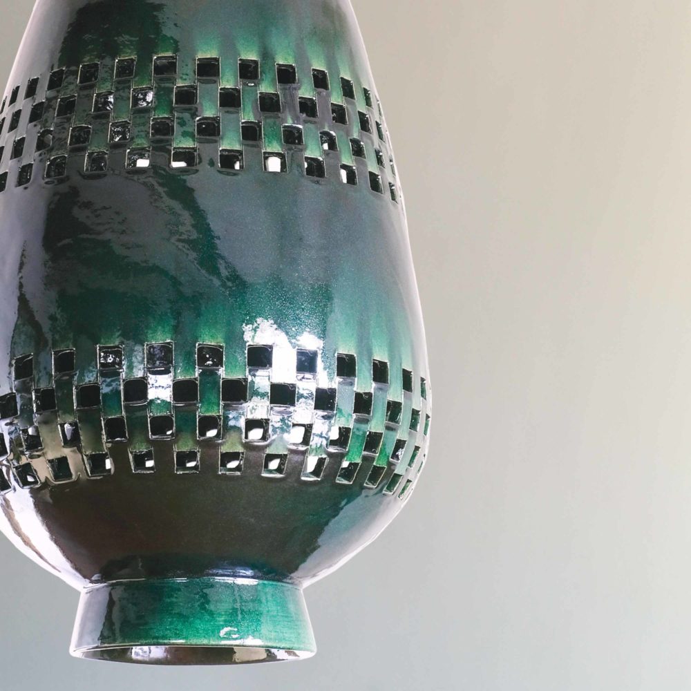 Atzompa Ceramic Pendant Light Emerald Green