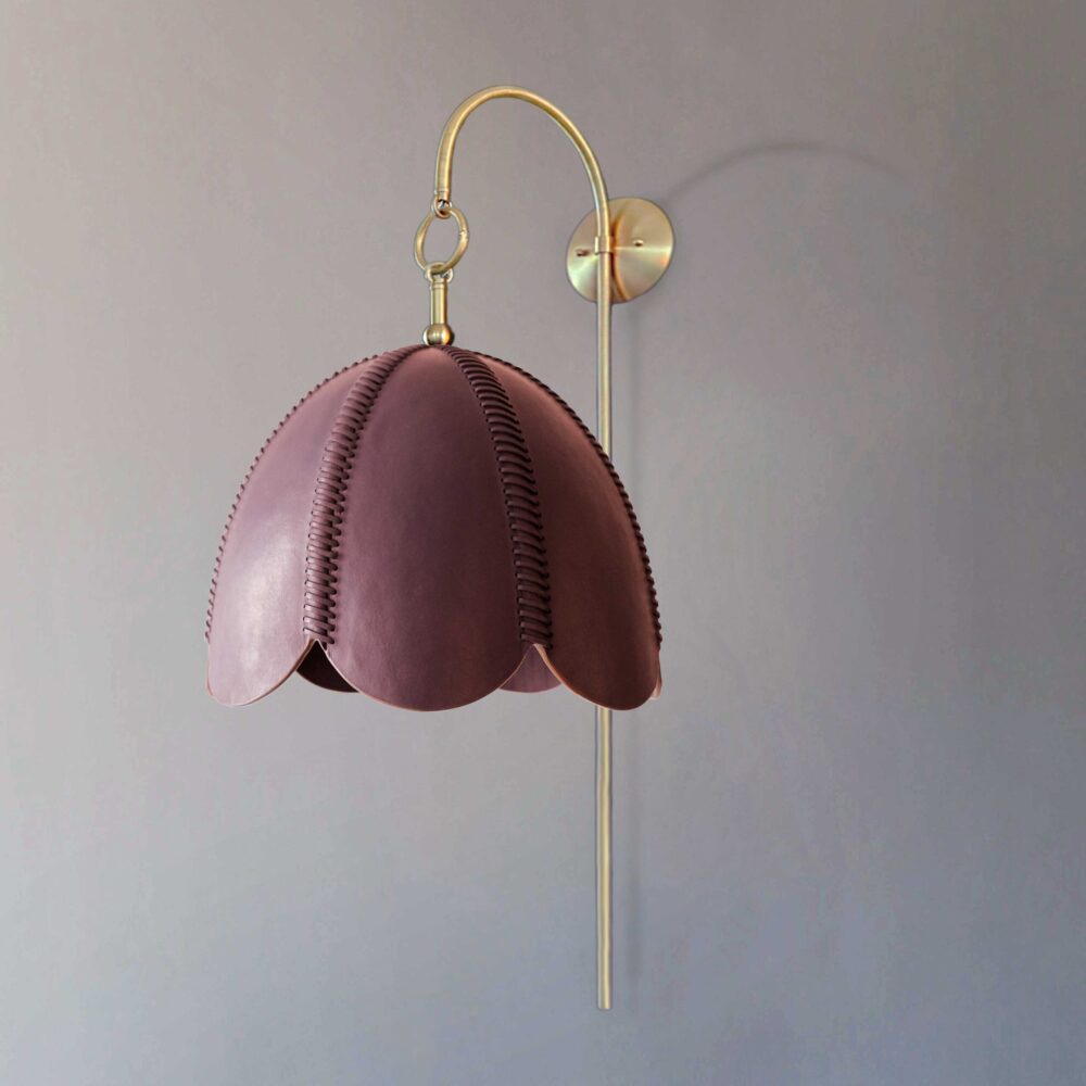 Leather arched sconce in aubergine