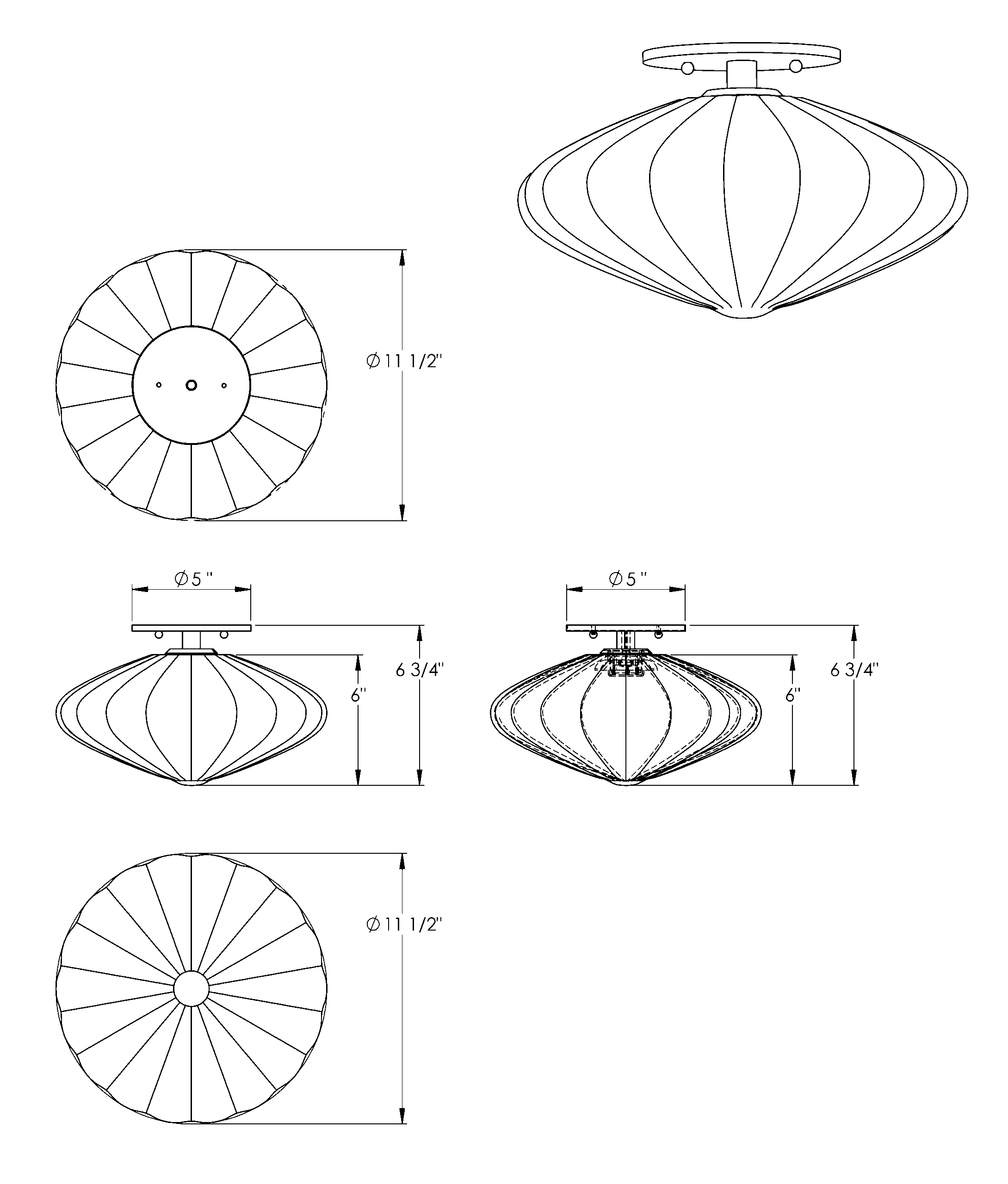 Espadin flush mount technical drawing
