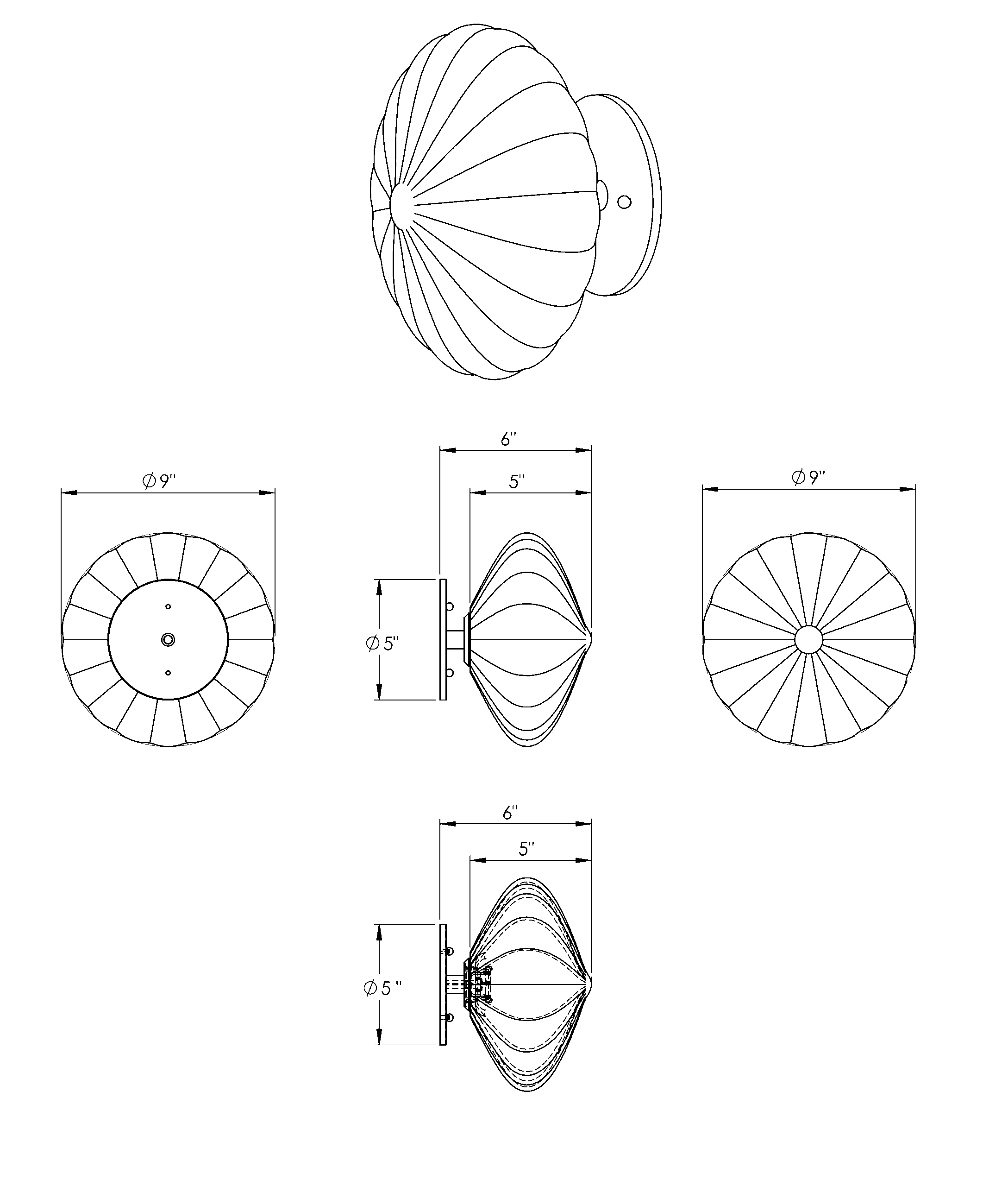 Espadin mini sconce technical drawing
