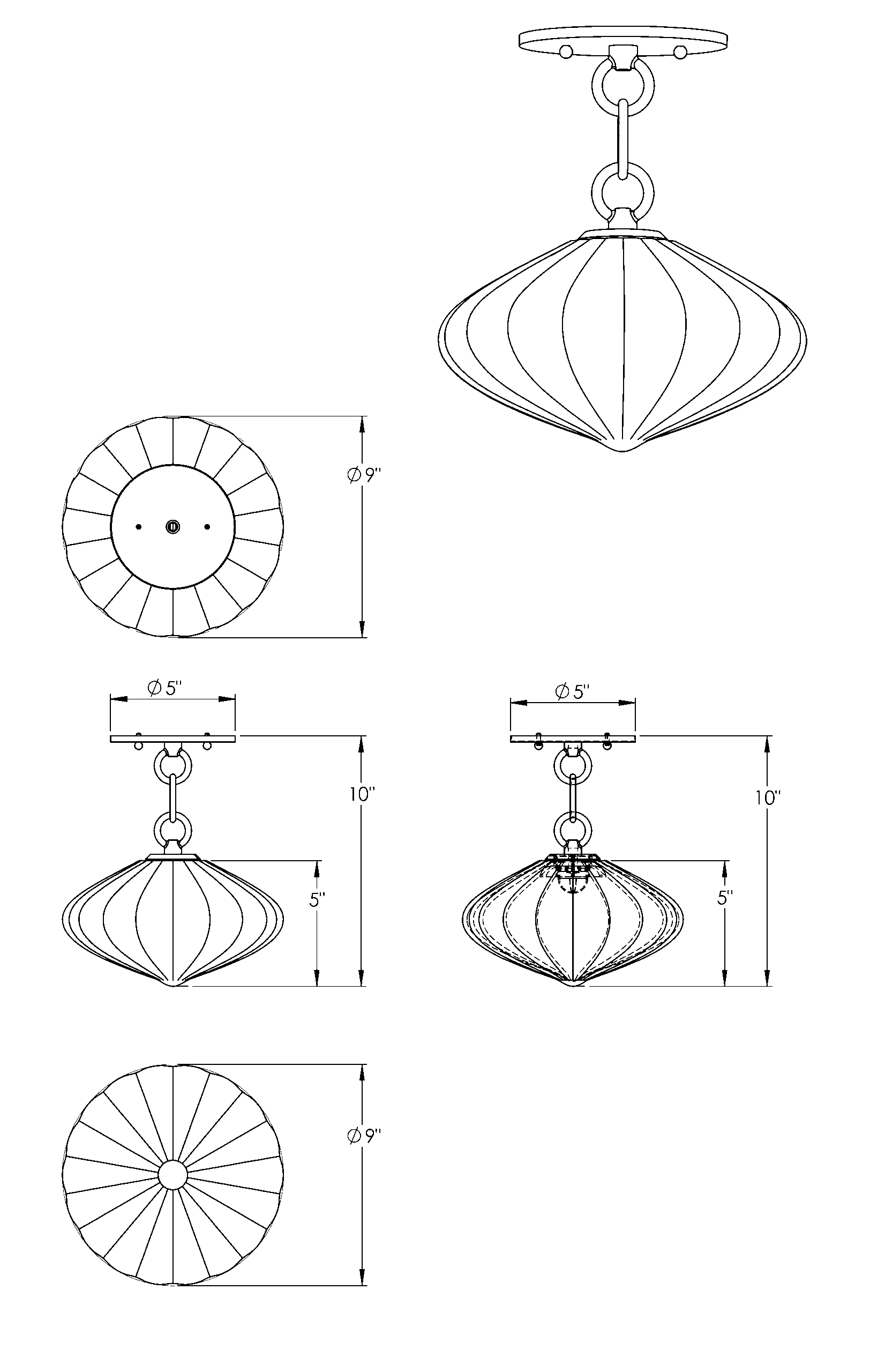 Espadin Mini Semi Flush Mount technical drawing