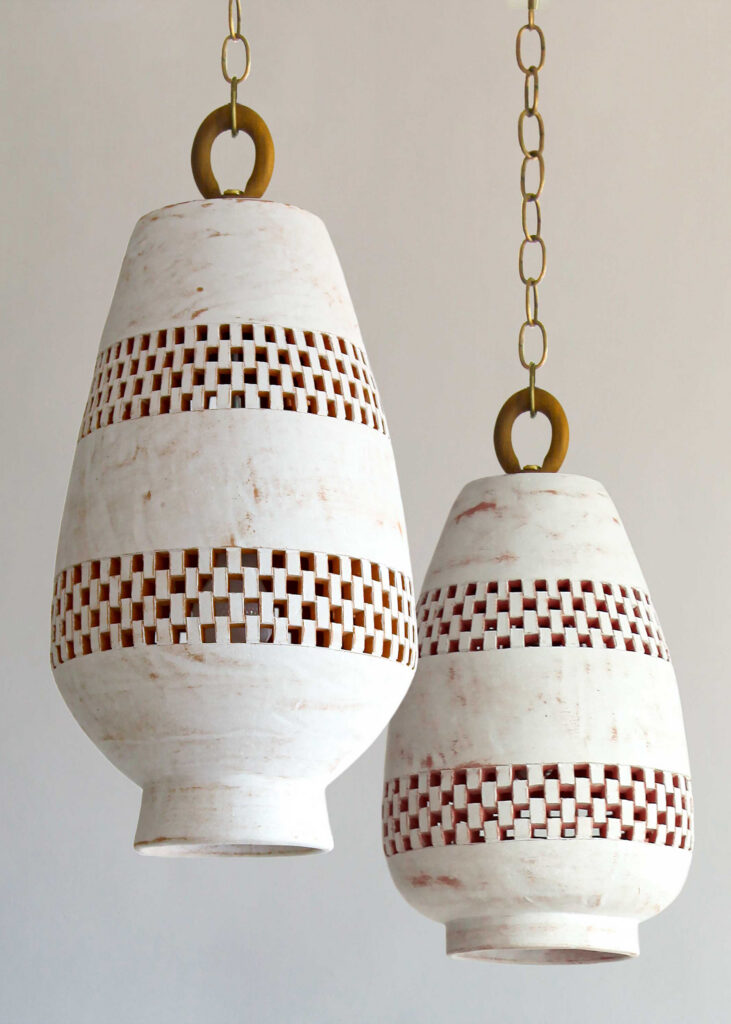 Atzompa-lighting-collection_cascading-clustered-clay-pendant-lights_2 White ceramic pendant lights perfect for bedroom lighting