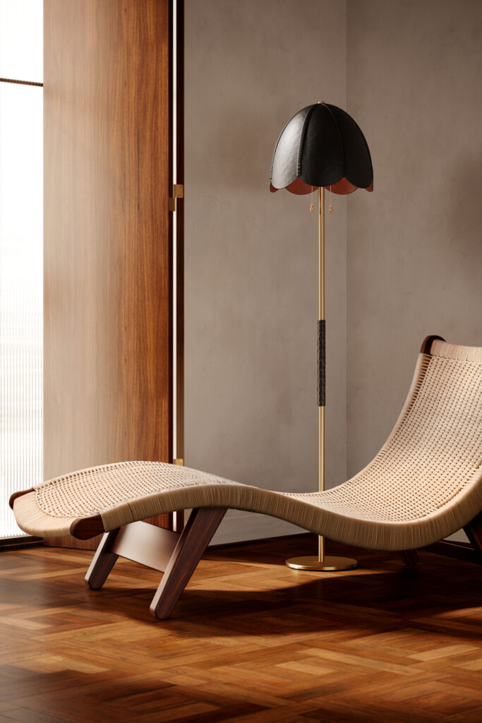 Leather floor lamp